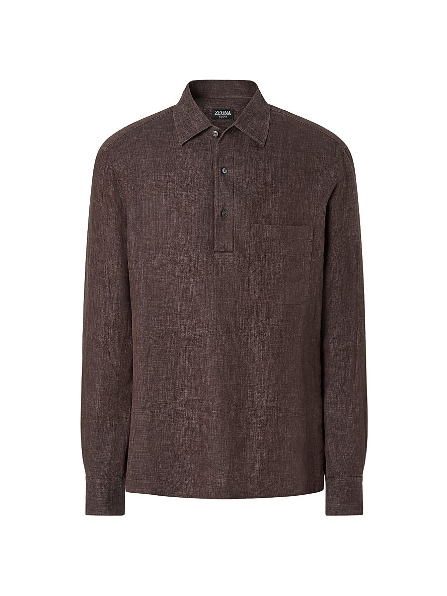 Men's Oasi Lino Polo Shirt - Dark Brown - Size XXL