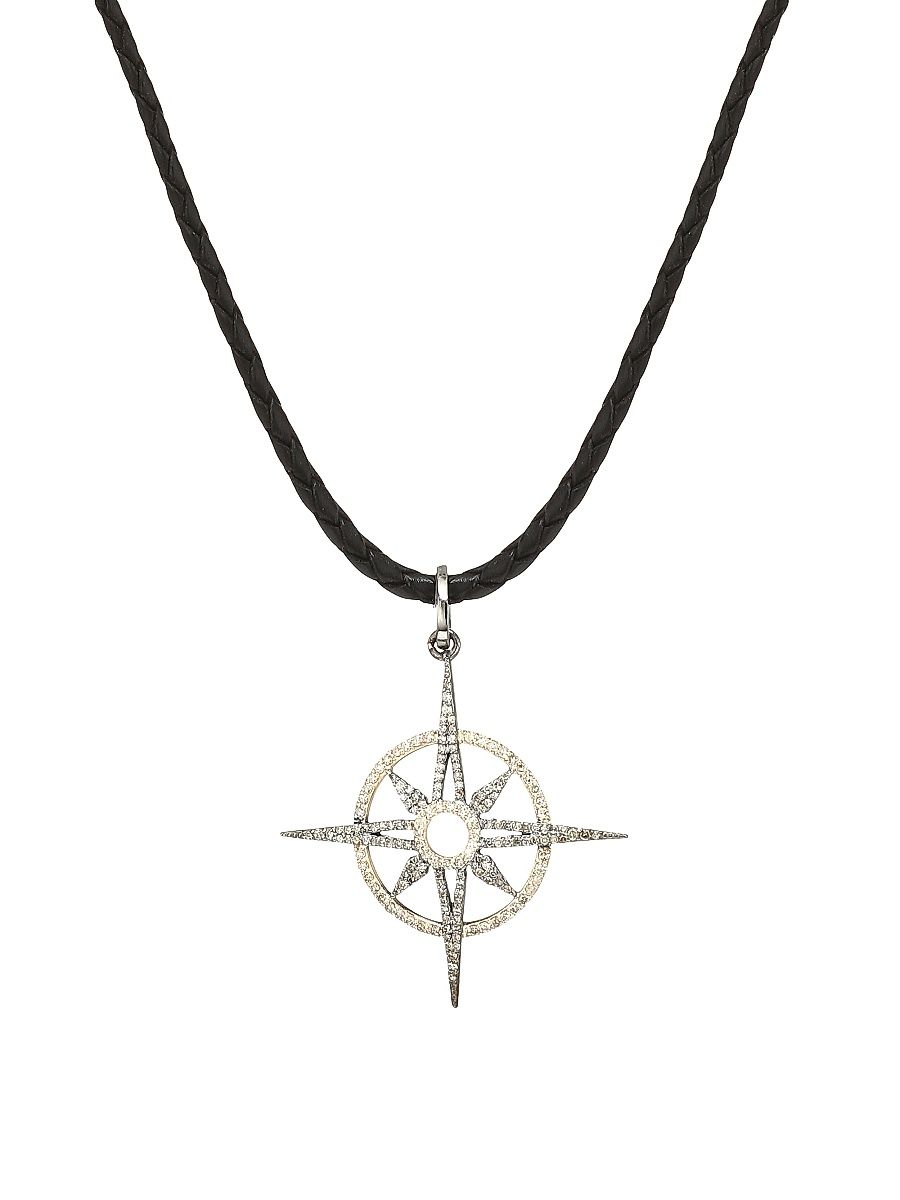 Women's Two-Tone & Diamond North Star Pendant Leather Cord Necklace - Diamond