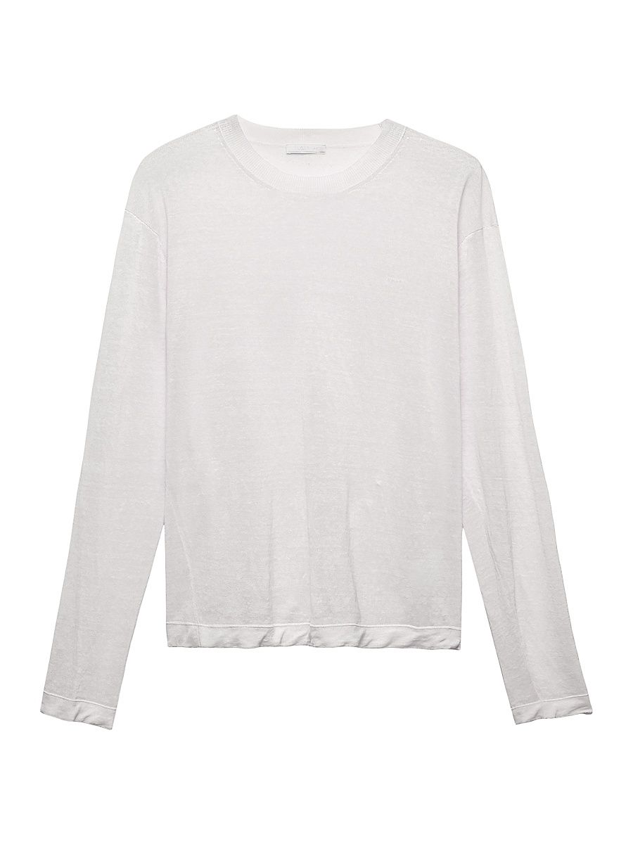 Men's Long-Sleeved Linen and Silk Sweater - White - Size 48