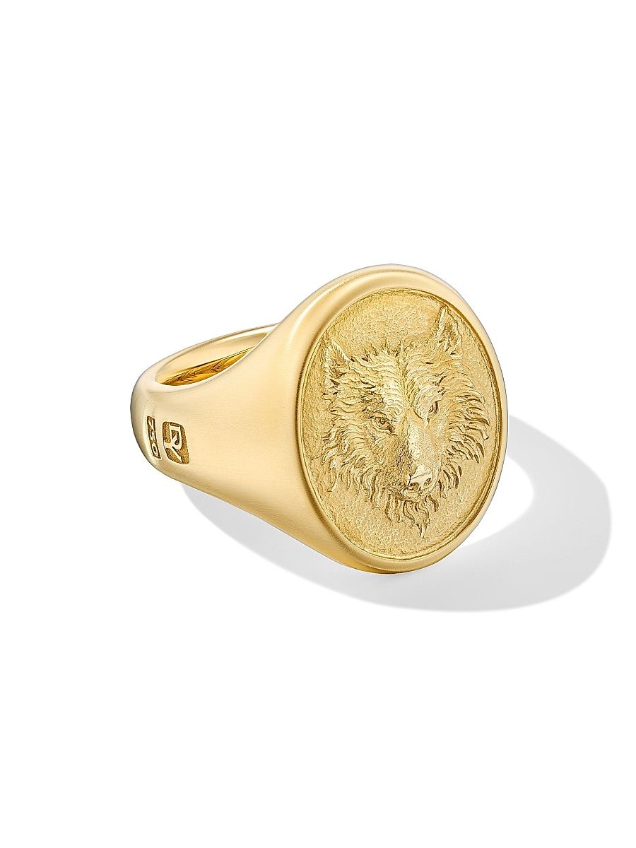 Men's Petrvs Wolf Signet Ring in 18K Yellow Gold - Gold - Size 8