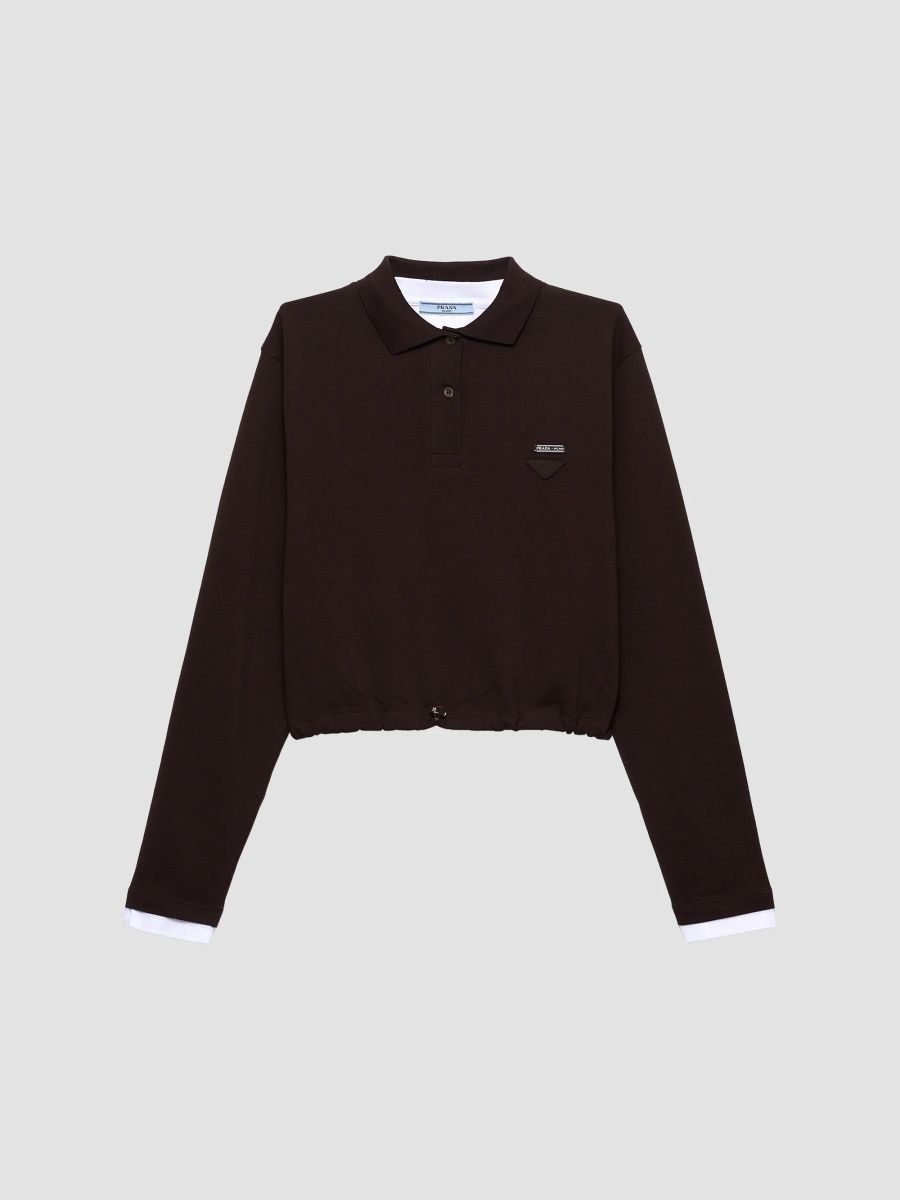 Prada Women's Piqué and Jersey Polo Shirt - Brown - Size 6