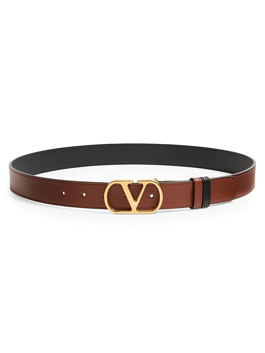 Men's Vlogo Signature Reversible Shiny Calfskin Belt - Deep Caramel - Size 34
