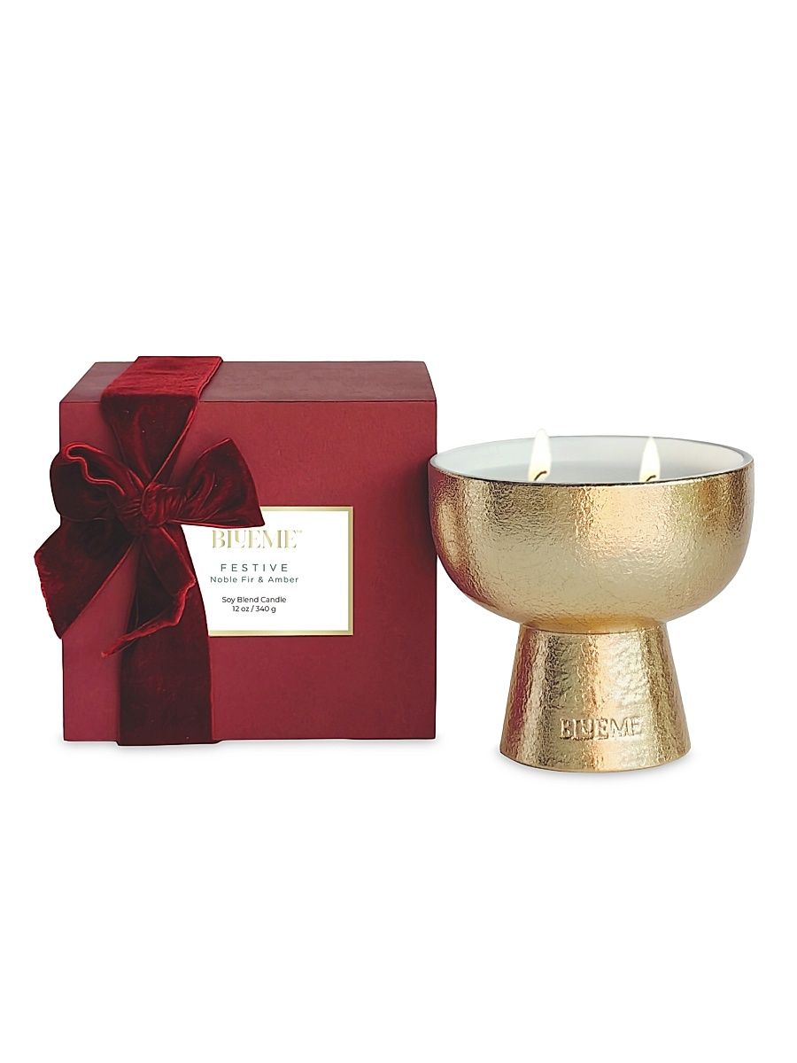 Festive Noble Fir & Amber Ceramic Candle - Gold - Size Giant