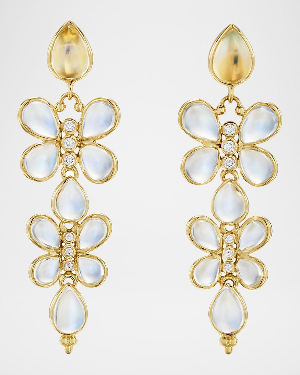 Florence86 FJ Luna Flutter 18K Yellow Gold Blue Moonstone and Diamond Drop Earrings