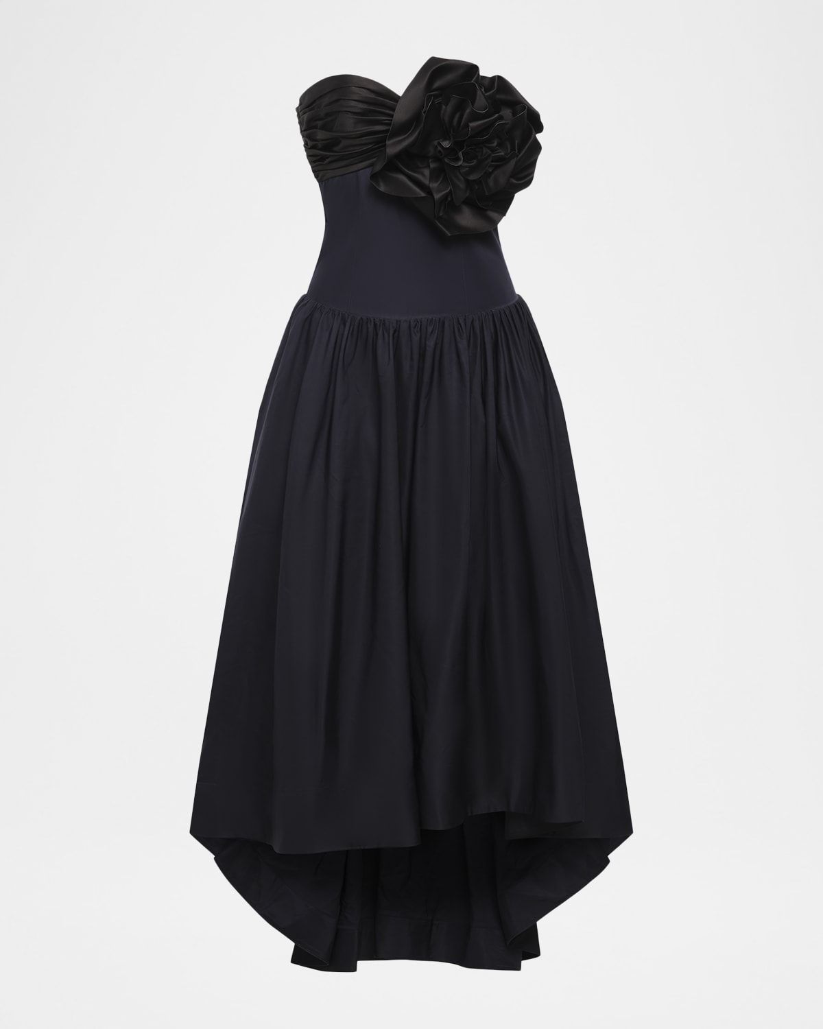 Strapless Floral Appliqué High-Low Gown