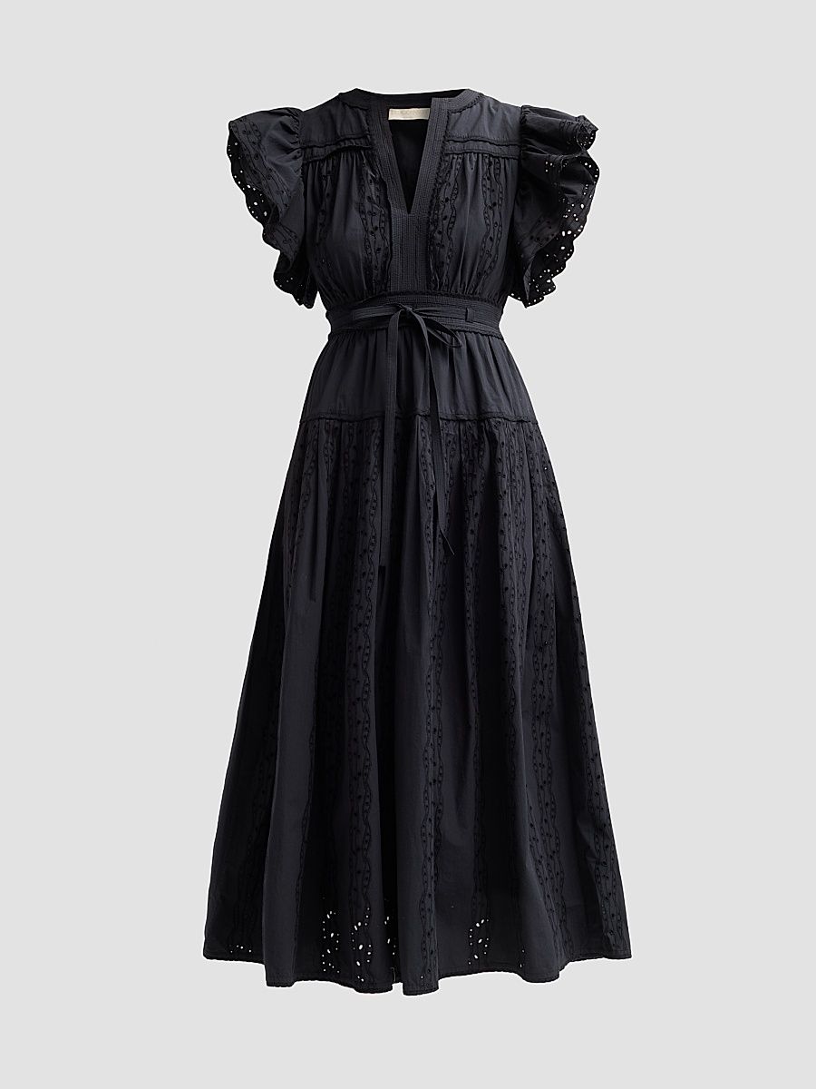 Women's Dani Eyelet Cotton Midi Dress - Noir - Size 16