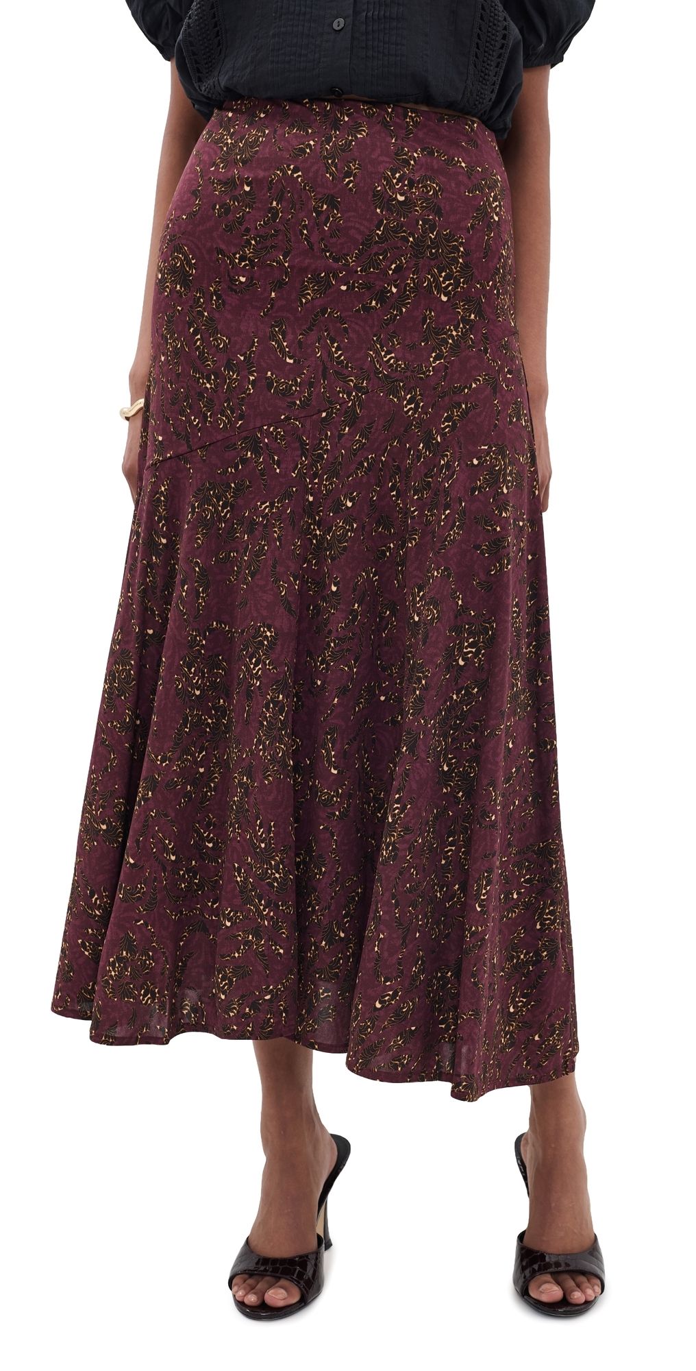 Ulla Johnson Fiona Jersey Skirt Claret Floral M