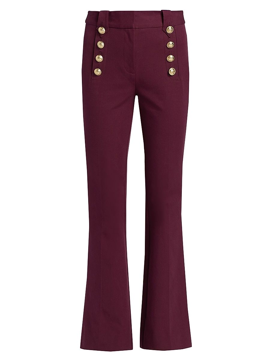 Women's Robertson Buttoned Flare Trousers - Bordeaux - Size 10