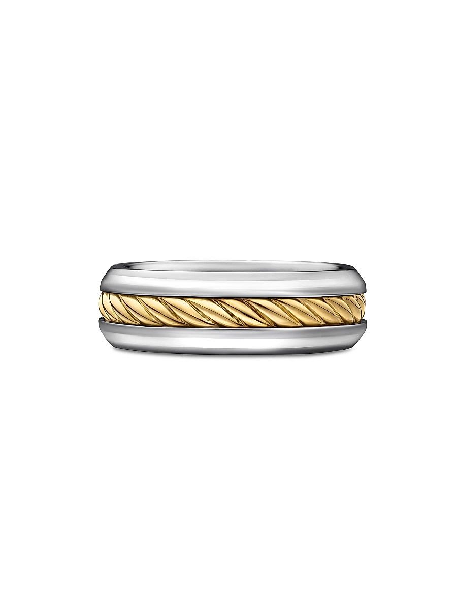 Men's Cable Inset Band Ring in Sterling Silver - Size 10