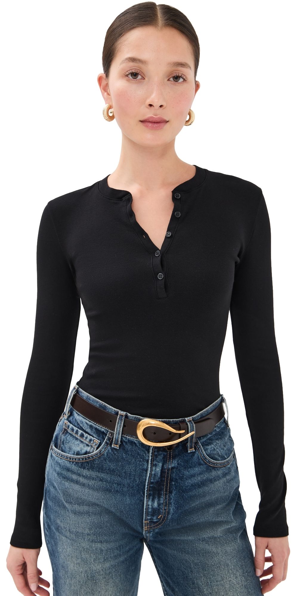 Nili Lotan Jordan Henley Tee Jet Black XS