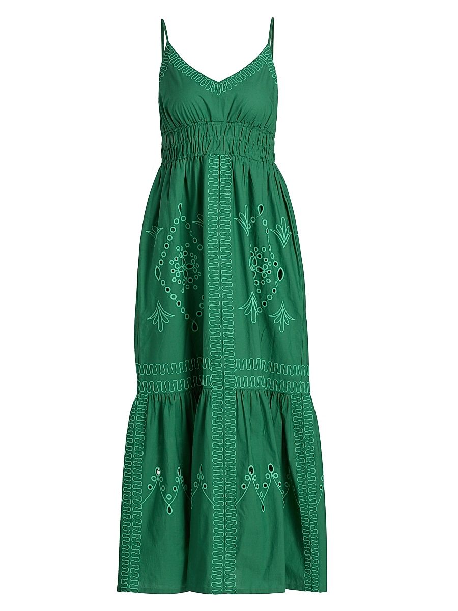 Women's Blair Eyelet-Embroidered Cotton A-Line Midi-Dress - Clover - Size XS