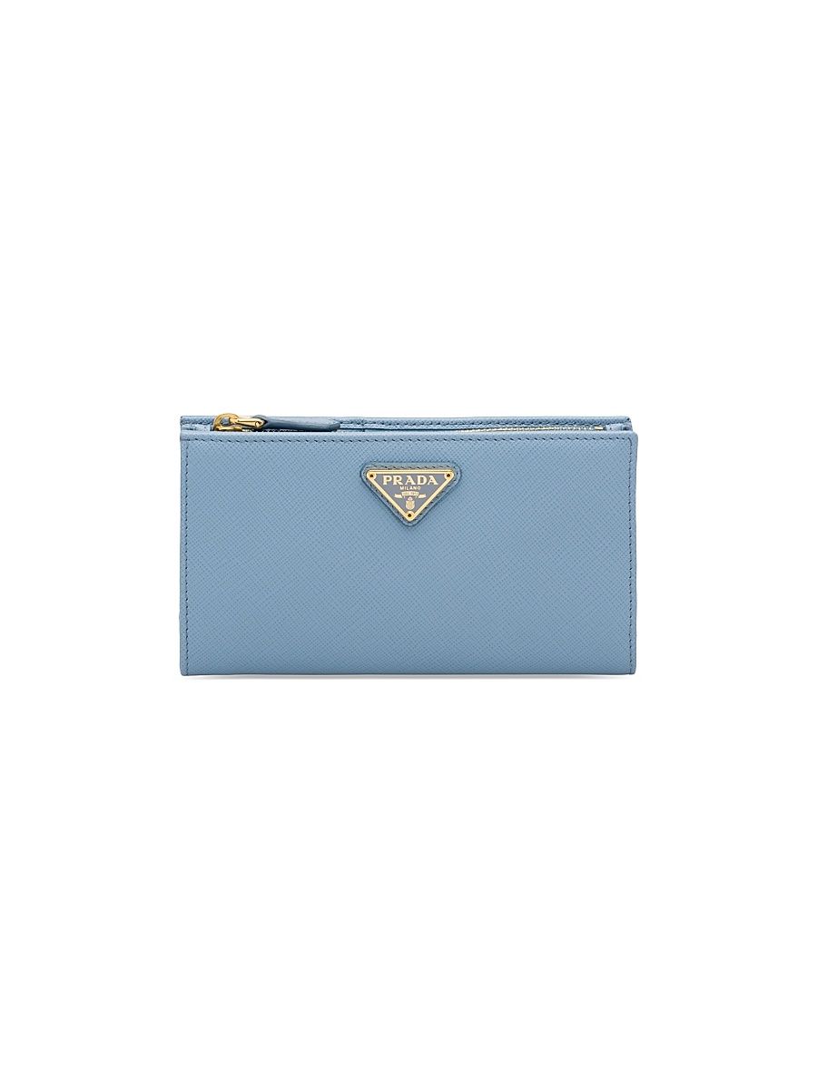 Women's Large Saffiano Leather Wallet - Light Blue