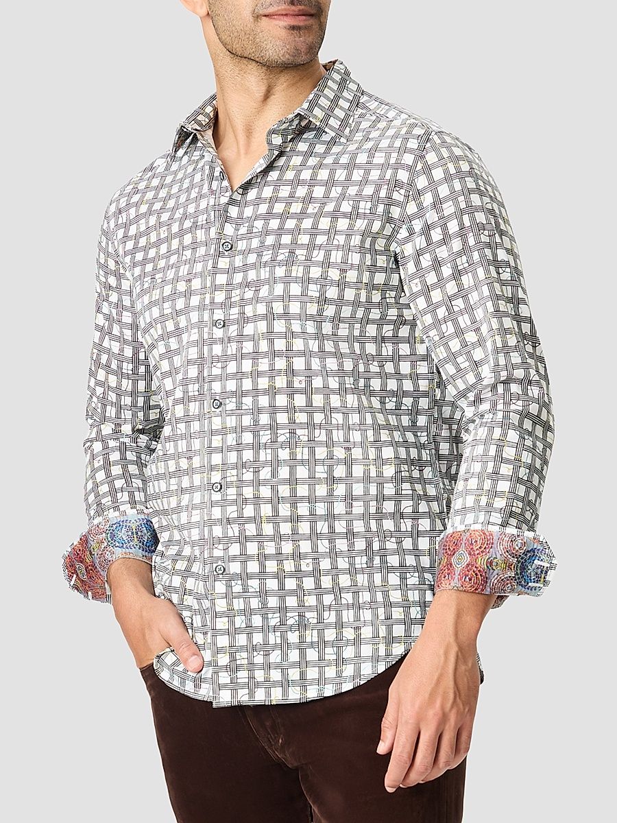 Men's Sanger Grid Check Stretch-Cotton Shirt - Size XXL