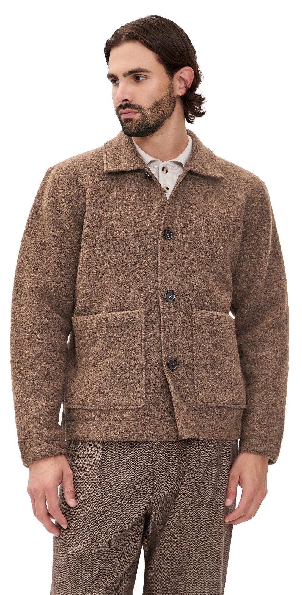 Universal Works Wool Fleece Rams Jacket Brown Marl XXL