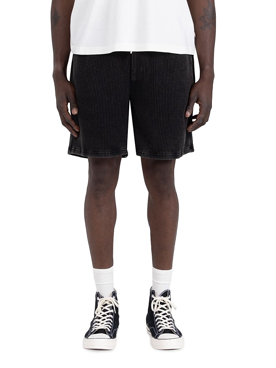 Men's Textured Cotton Denim Bermuda Shorts - Black - Size 42
