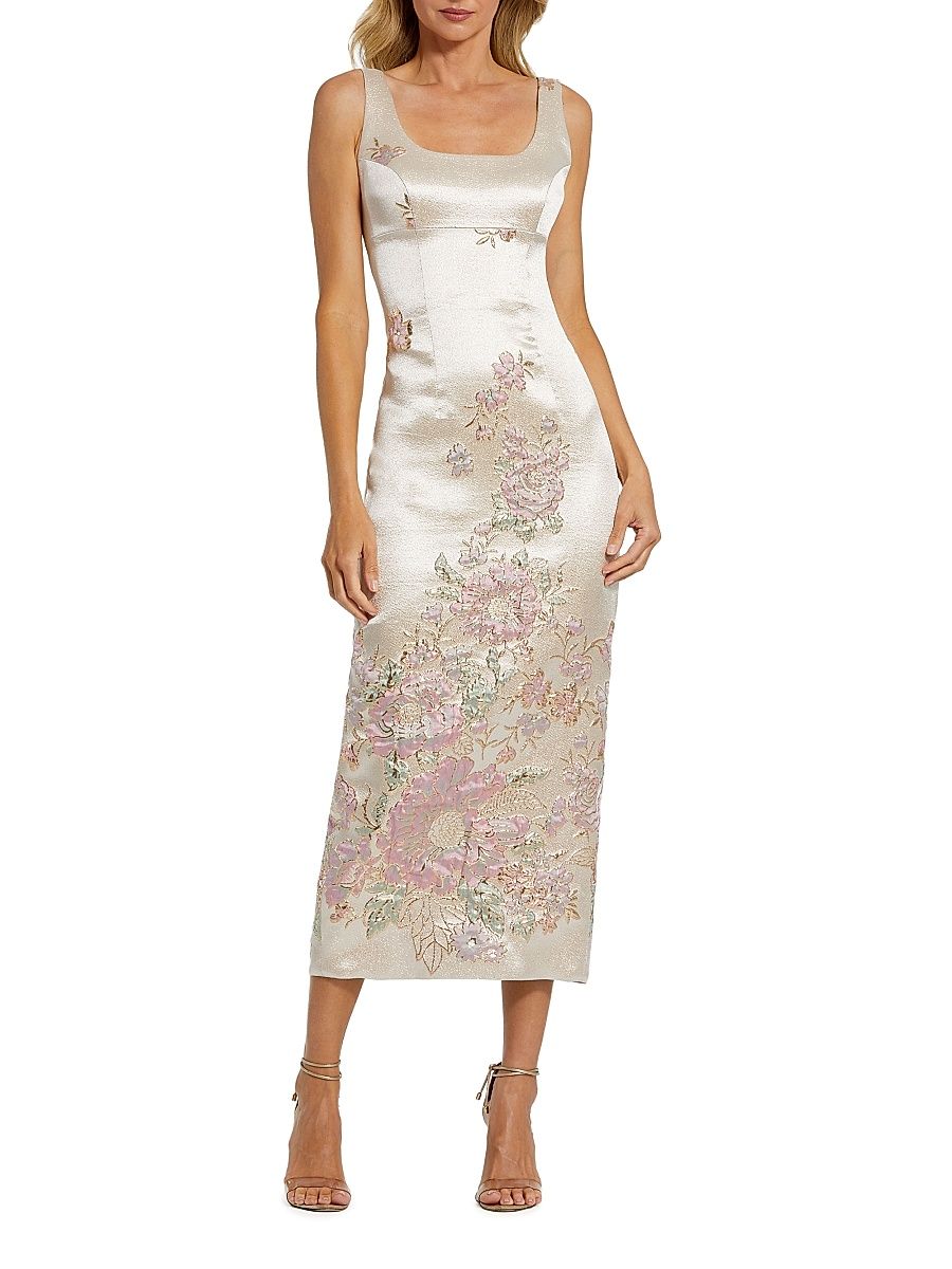 Women's Satin Bustier Brocade Midi-Dress - Champange Multi - Size 12