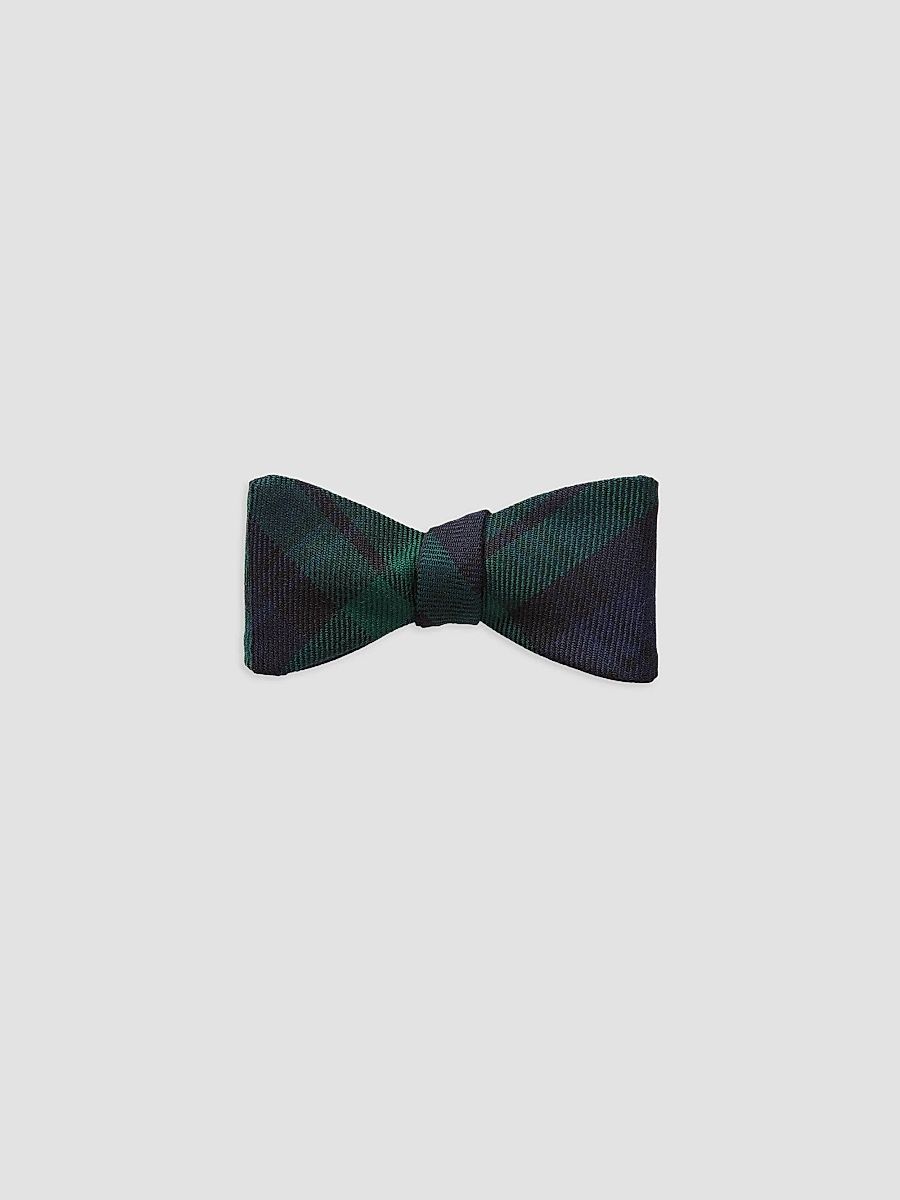Men's Tartan Wool Bow Tie - Navy Green