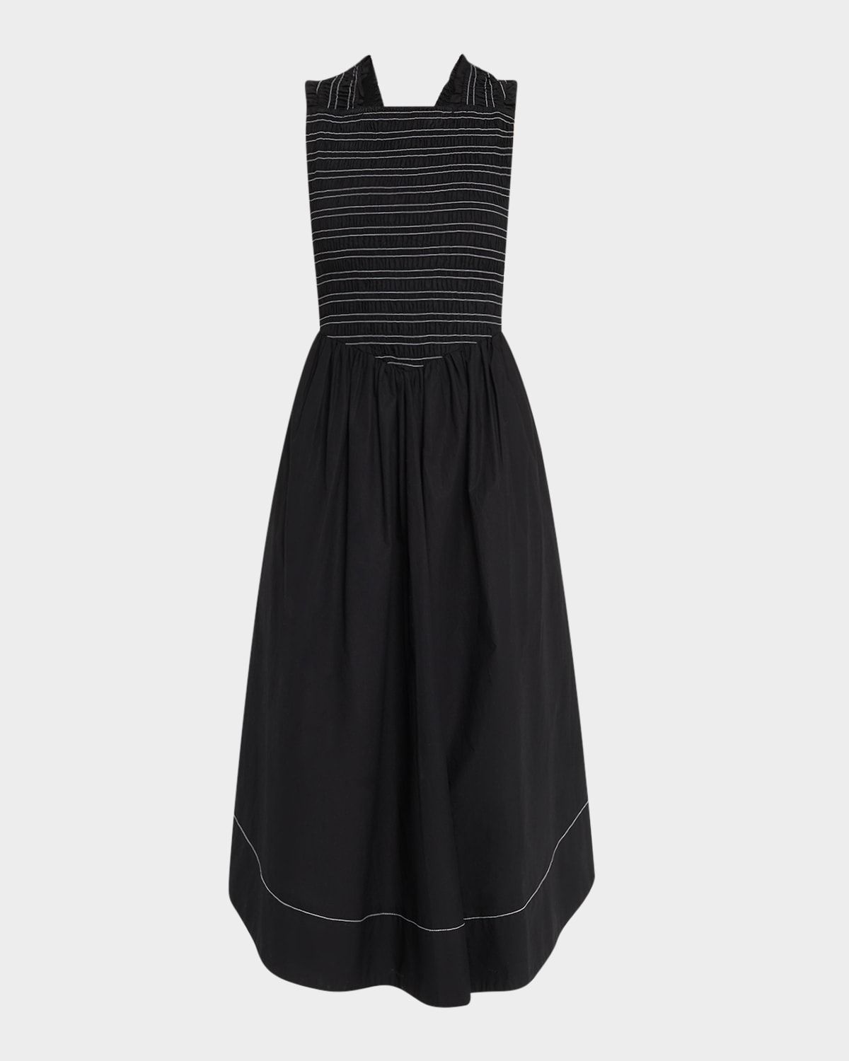 Smocked Stretch Cotton Sleeveless Midi Dress