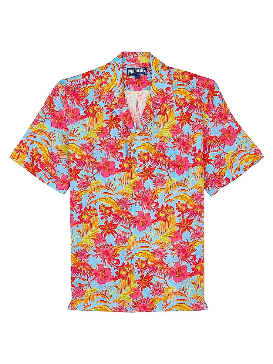 Men's Tahiti Flower Linen Camp Shirt - Santorini - Size XL