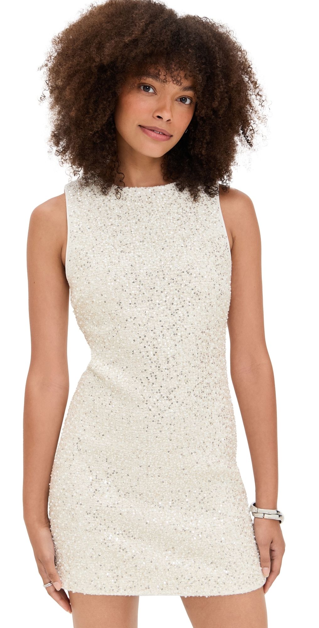 ALICE + OLIVIA Cade Embellished Sleeveless Shift Mini Dress Off White 2