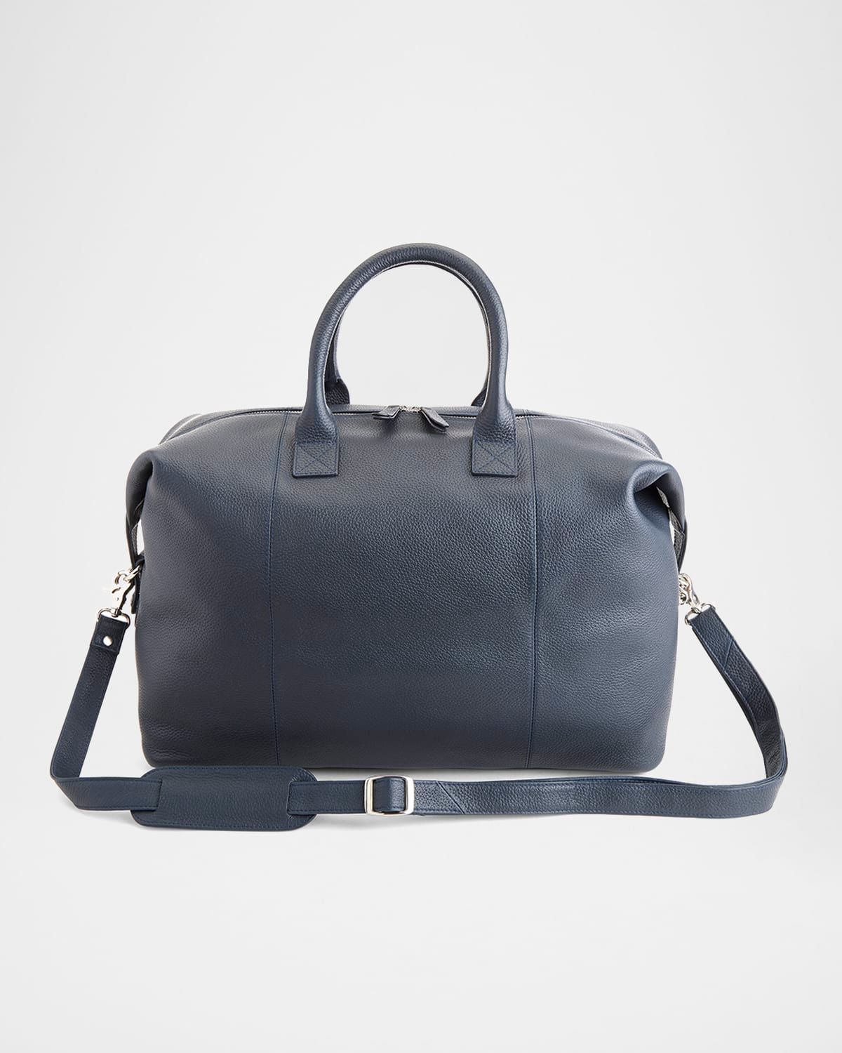 Monogrammed Leather Duffel Bag with Suitcase Handle Strap