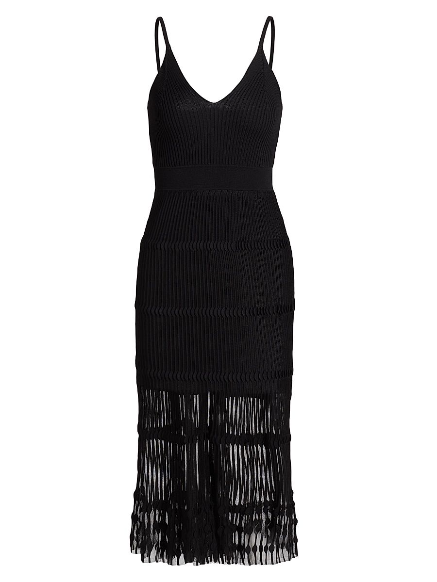 Women's Sheer Ribbed Cami Midi-Dress - Black - Size Large