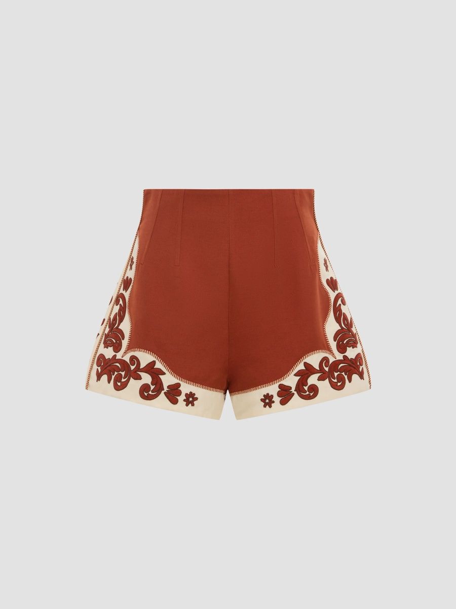 Women's Duke Embroidered Shorts - Rust - Size 2
