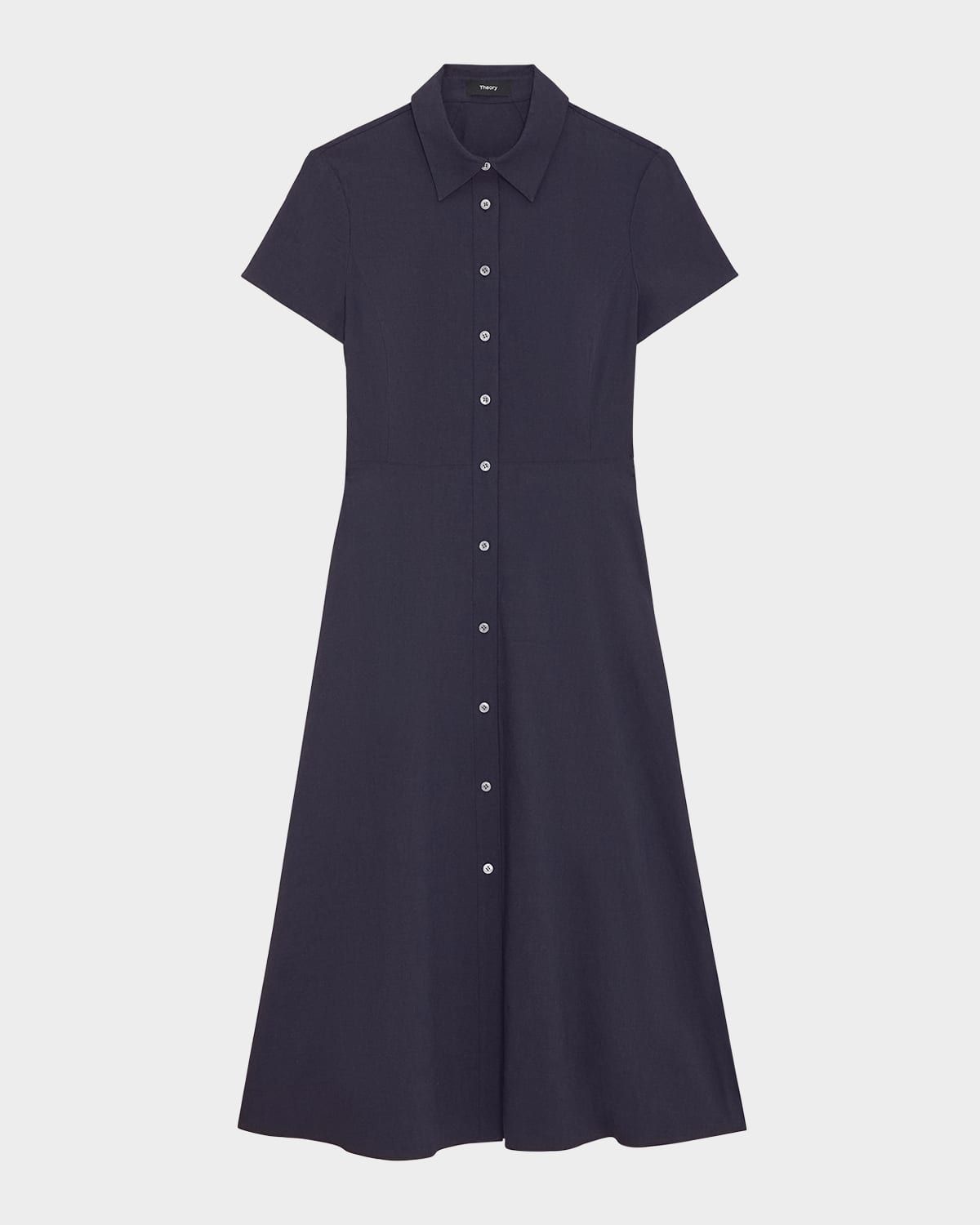 Good Linen Short-Sleeve Button-Front Midi Shirt Dress