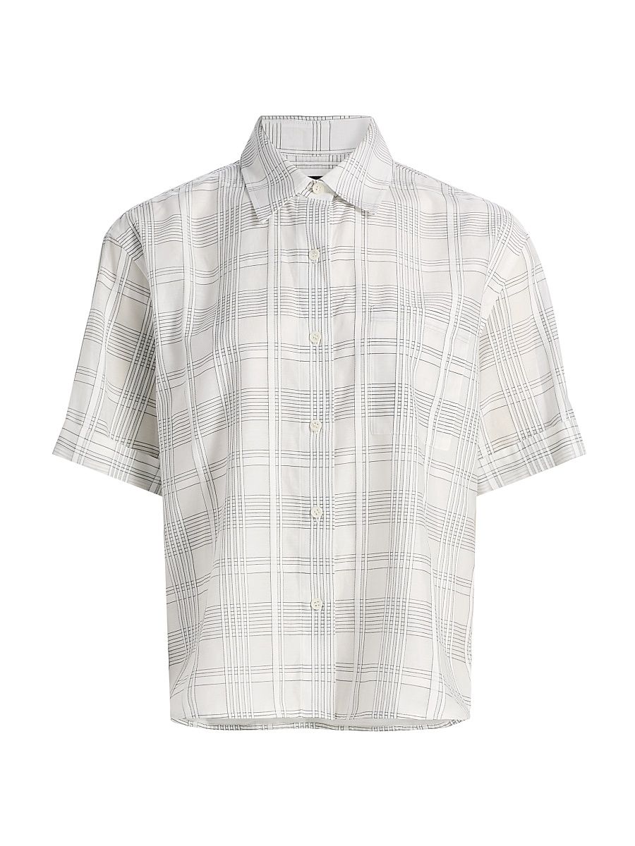 Women's Connie Plaid Cotton-Silk Short-Sleeve Shirt - White Plaid - Size Large