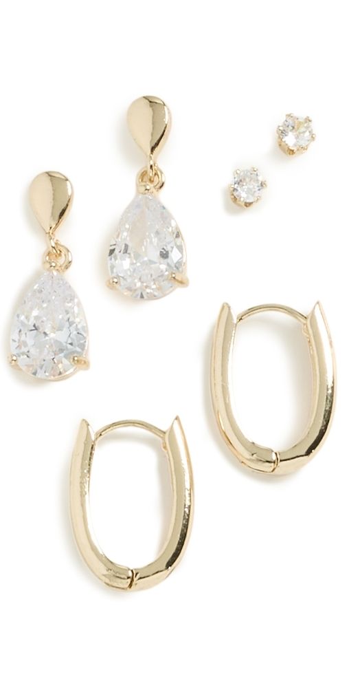 By Adina Eden Teardrop Huggie Earring Set Gold One Size