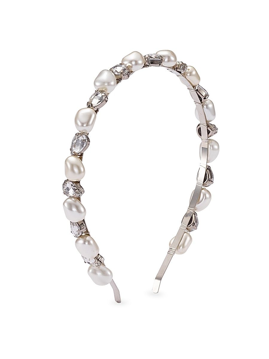Women's Aria Imitation-Pearl & Crystal Headband - Rhodium