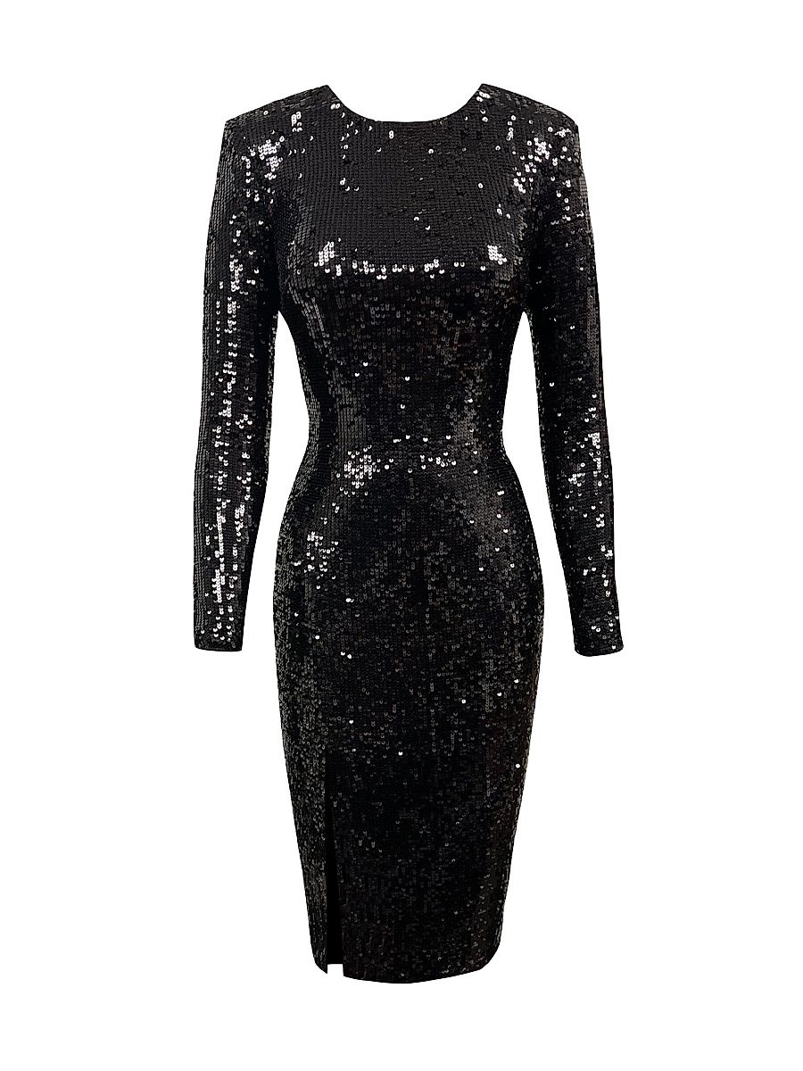 Women's Natalie Sequin Knee-Length Dress - Jet Black Multi - Size Small