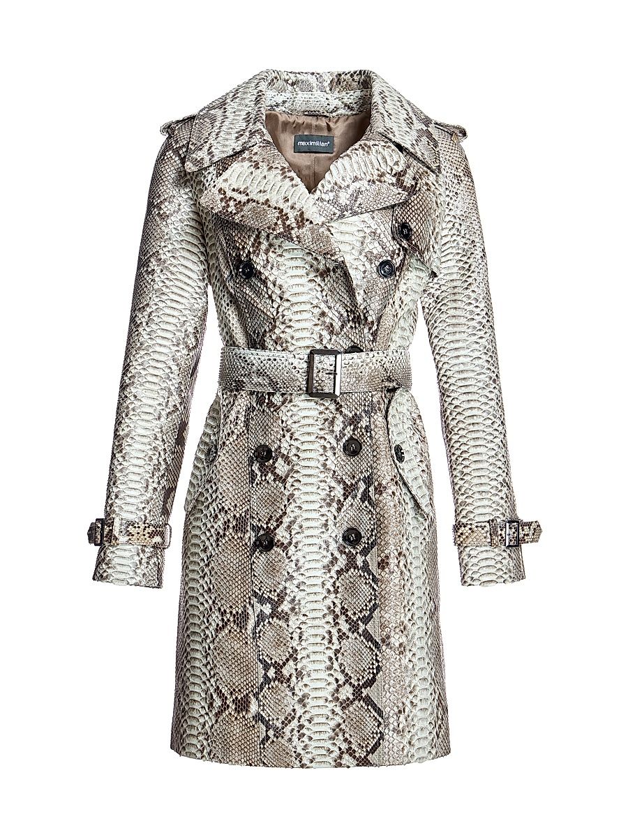 Women's Maximilian Python Trench Coat - Natural - Size Medium