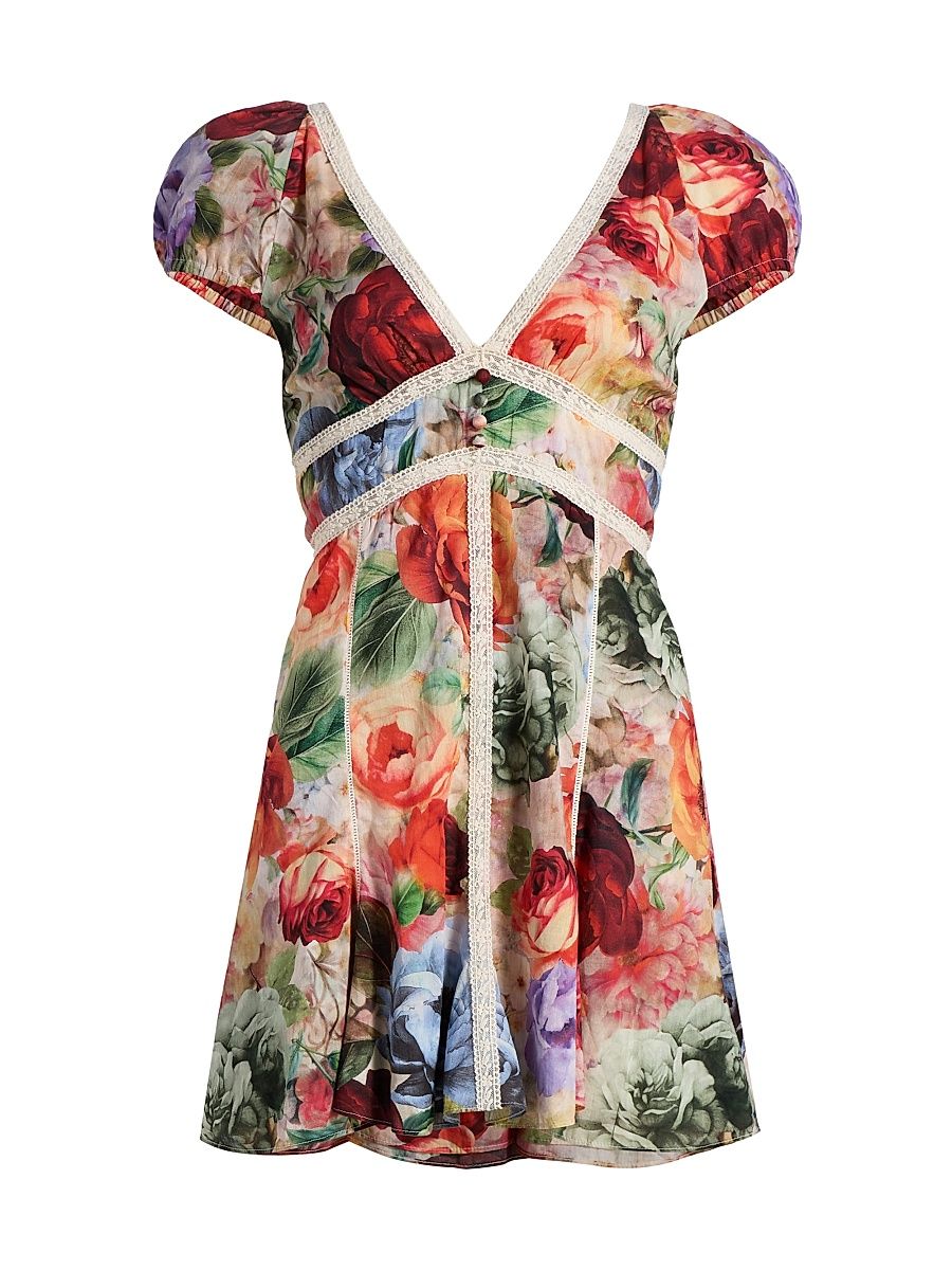 Women's Plunging V-Neck Cotton Minidress - Storm Floral - Size 12