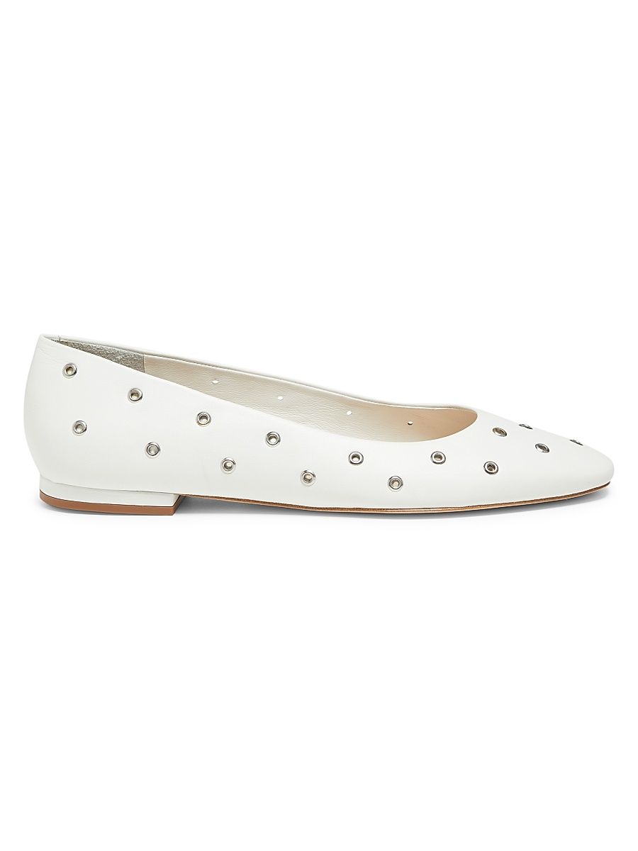 Women's Grommet Leather Ballet Flats - White Silver - Size 11