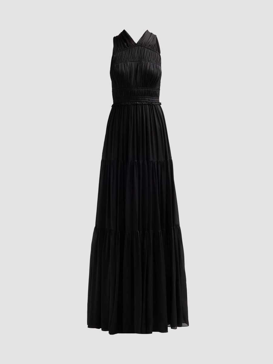 Ulla Johnson Women's Freesia Ruched Silk V-Neck Gown - Noir - Size 14