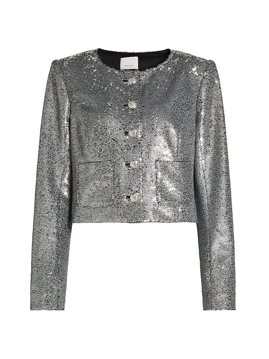 Women's Randi Sequin Crop Jacket - Silver - Size 12