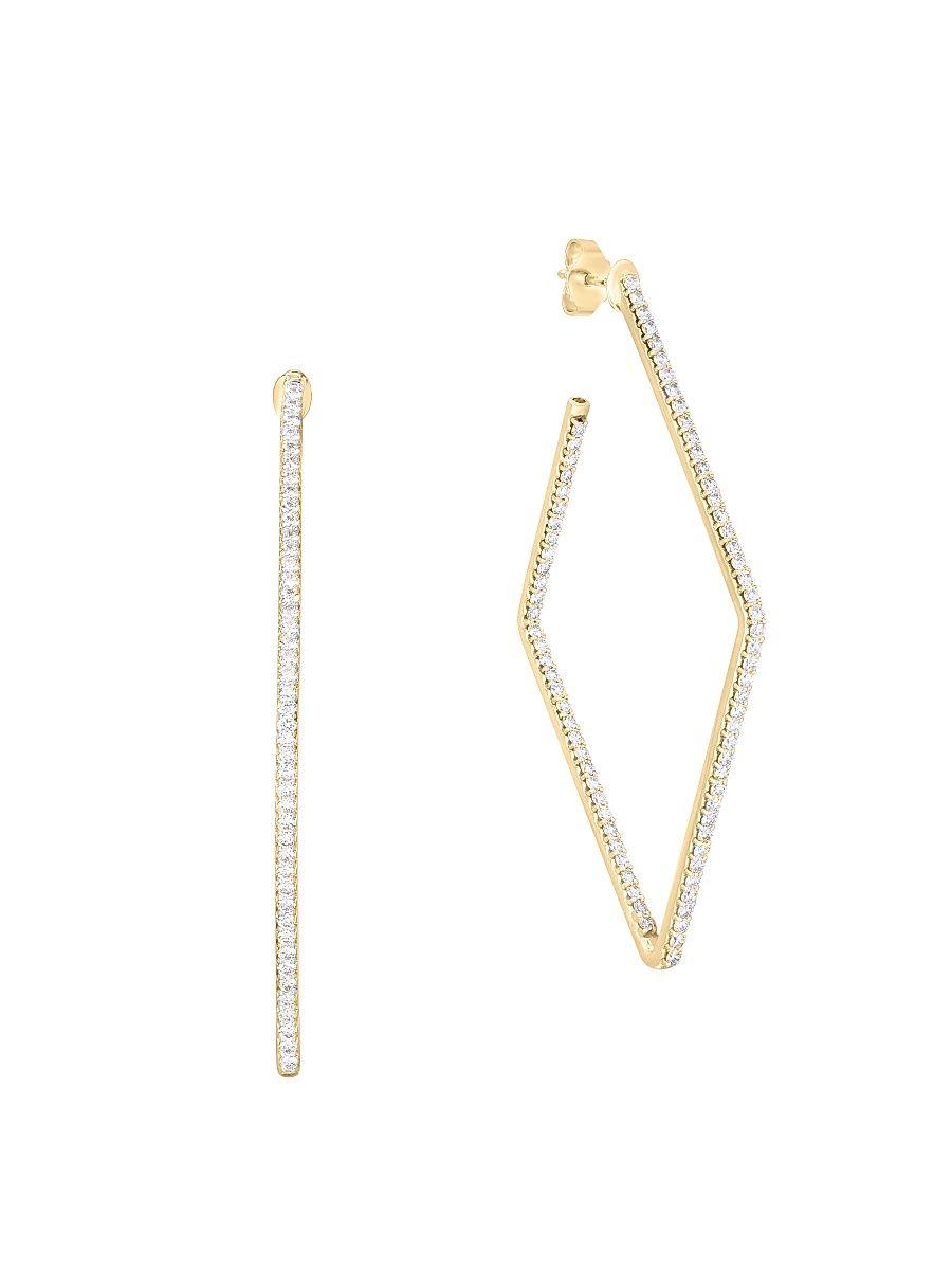 Women's Diamond Hoops 18K Gold & Diamond Square Hoop Earrings - Yellow Gold
