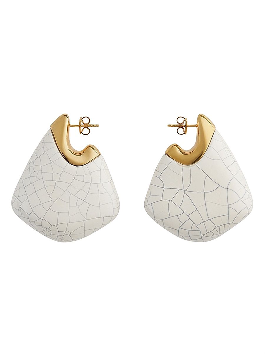 Women's Goldtone Sterling Silver & Ceramic Large Fin Earrings - White