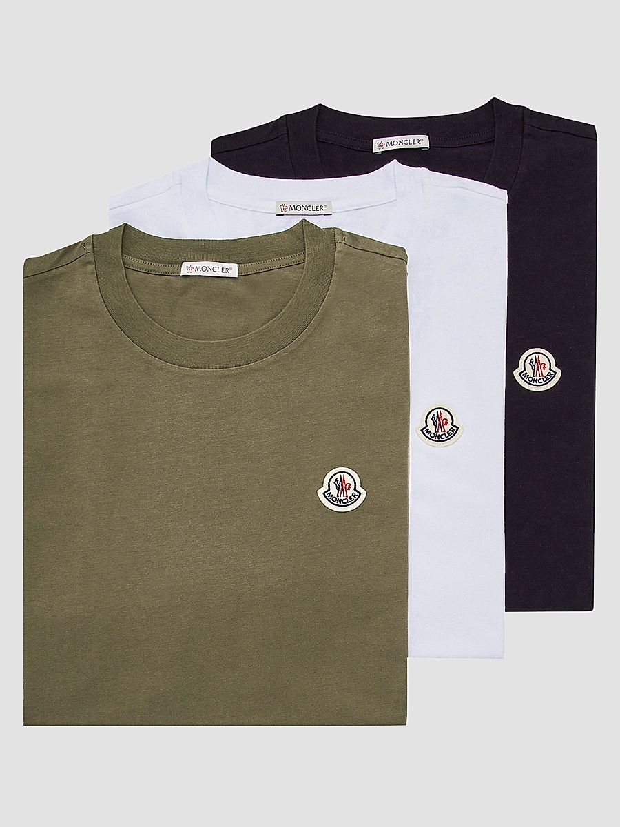 Men's Crewneck T-Shirt in Cotton (Pack of Three) - Black White Olive Green - Size XXL