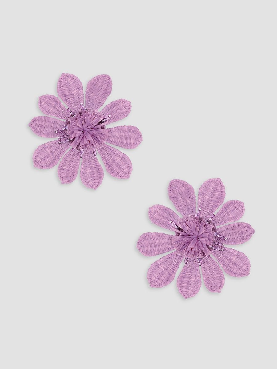 Oscar de la Renta Women's Goldtone, Raffia & Glass Flower Clip-On Stud Earrings - Lilac