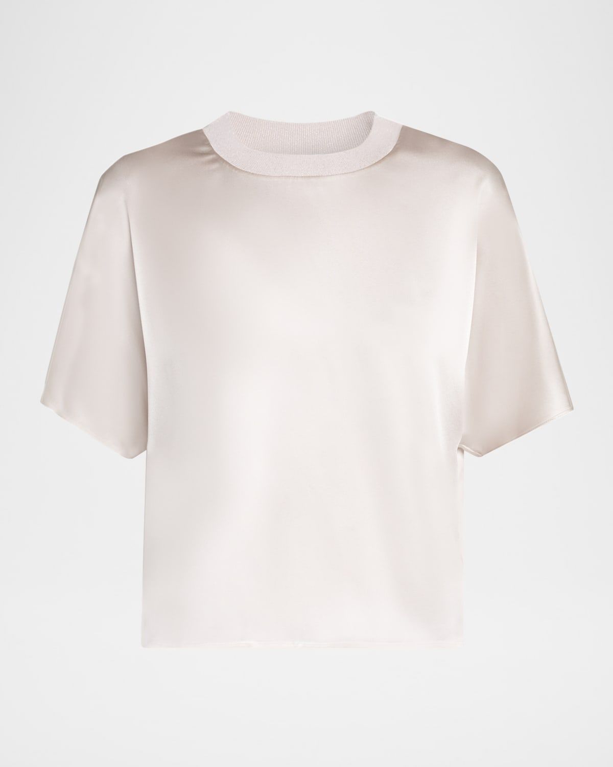 Shiny Rib-Trim Crewneck T-Shirt