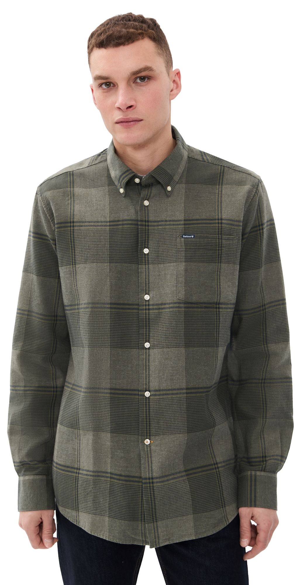 Barbour Heaney Checked Tailored Fit Shirt Olive XL