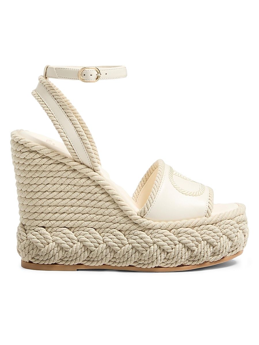 Women's VLogo Torchon Wedge Sandals in Nappa 130MM - Ivory - Size 12