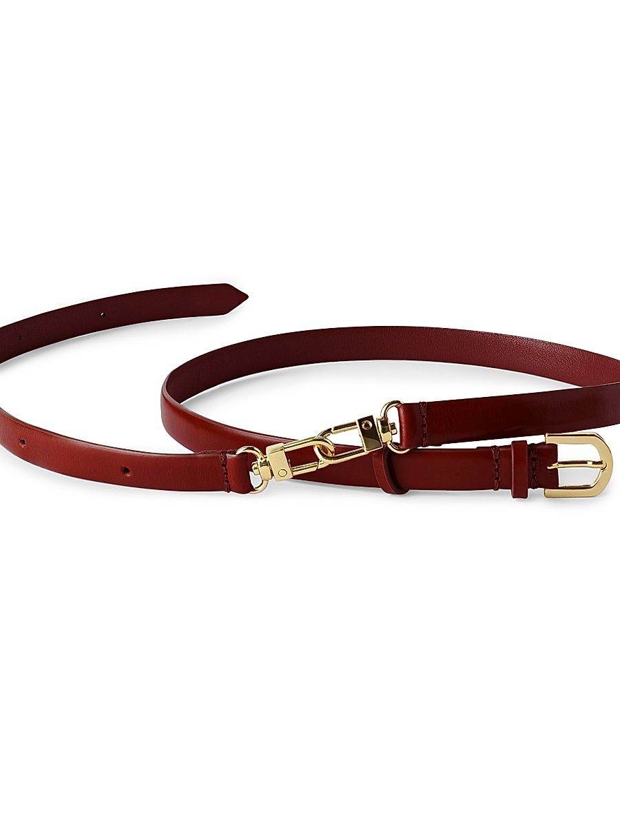 Women's Skinny Leather Belt - Brown
