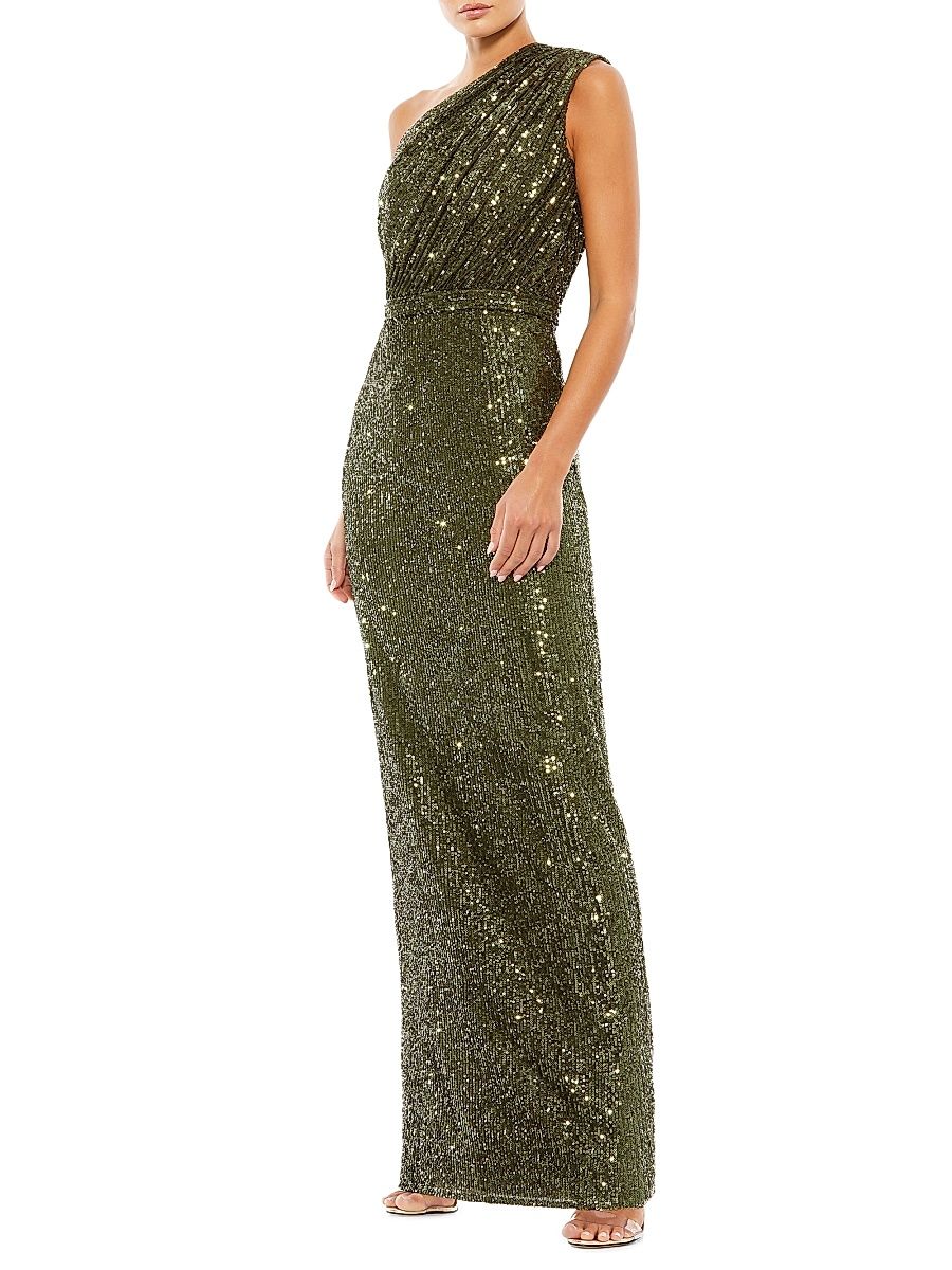Women's Ieena Sequined One-Shoulder Gown - Olive - Size 8