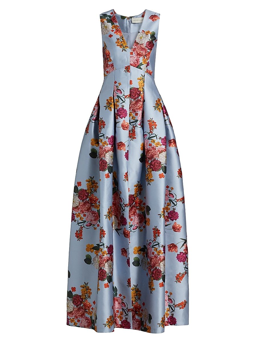 Women's Brooke Floral Pleated Mikado Gown - Glacial Blue Bright Bouquet - Size 14