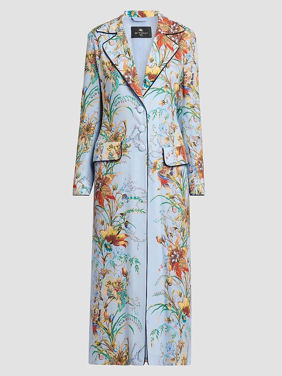 Women's Botanical Structured Duster Coat - Printed Blue - Size 14