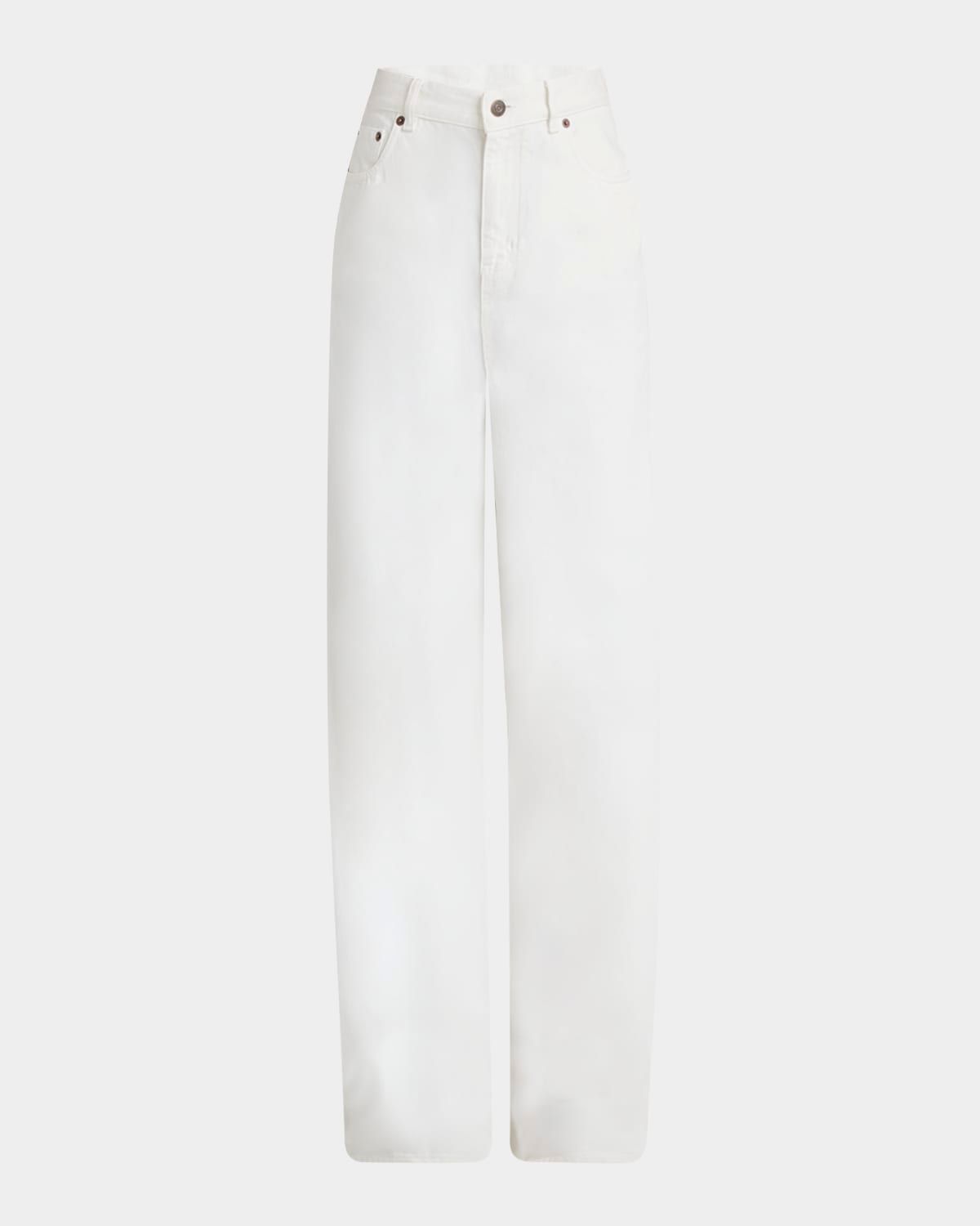 High-Rise White Denim Wide-Leg Palazzo Pants