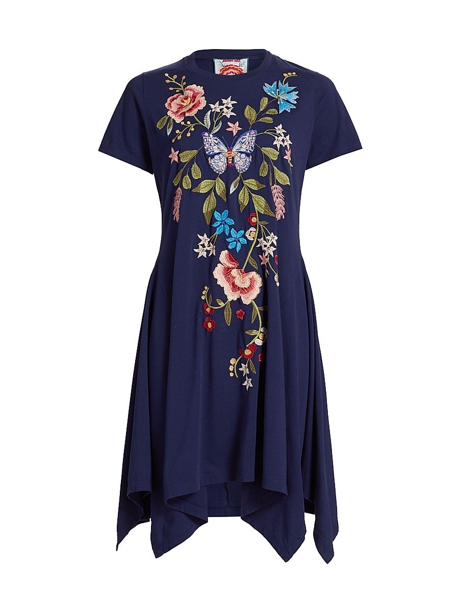 Women's Nicolette Embroidered Handkerchief Minidress - Blue Night - Size Medium